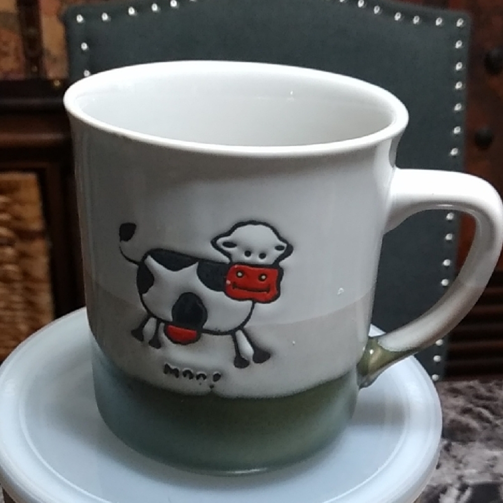Gryphon Cow Illustration Mug - Green and White